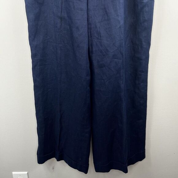 Lauren Ralph Lauren Navy Blue 100% Linen Wide Leg Trousers Pants 10 - Picture 5 of 12